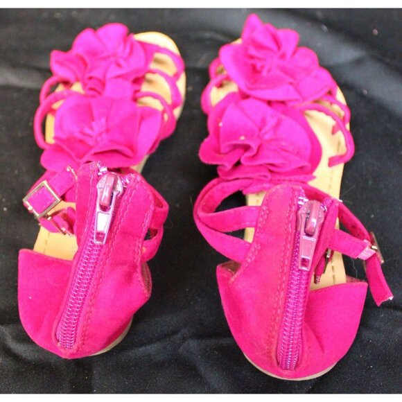 Rouge Kids Fuschia Strappy Sandals sz 3 Suede Flower Spring Summer Zipper Buckle - Picture 4 of 7